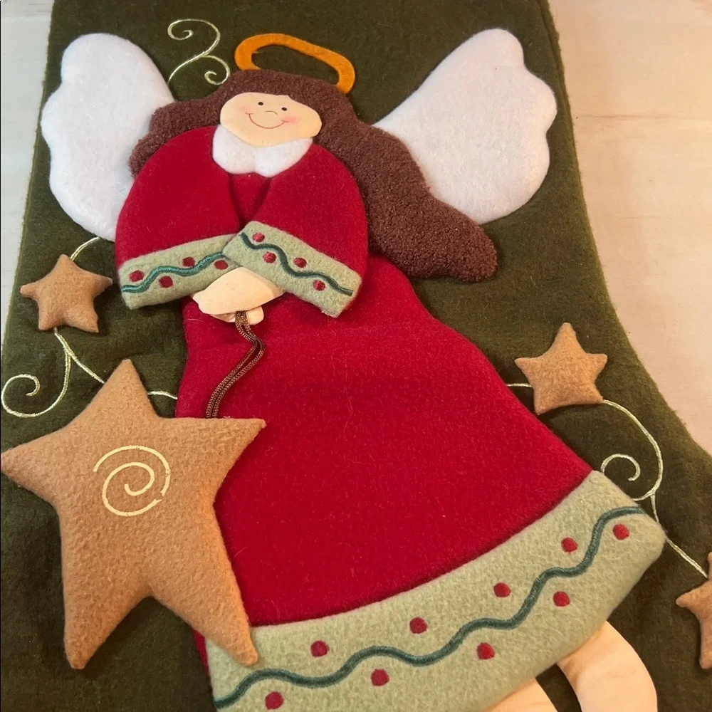 Angel Christmas Stocking with Red and Green Design Large